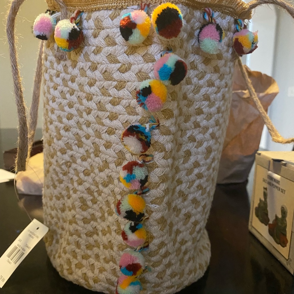 Natural and White Pom Bag